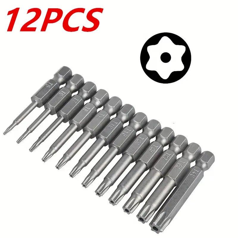 Набор из 12 бит Torx, магнитный шестигранный хвостовик 1/4", набор сверл Star с защитой от несанкционированного доступа, длинное сверло 2 дюйма T5-T40(50мм)
