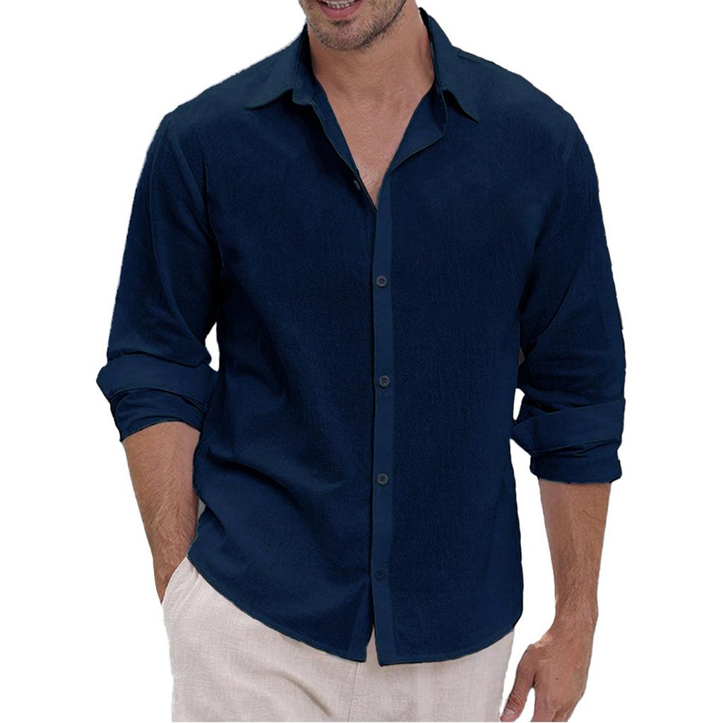 Men's Hawaii  Summer New Loose Solid Long Sleeve Shirt Cardigan Beach Shirt