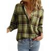 Осень и Зима Женская Новая Клетчатая Рубашка с V-образным вырезом Модная Повседневная Рубашка на Пуговицах