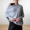 Solid Color Round Neck Ruched Pullover - European & American Style, Long Sleeve, Comfortable Knit
