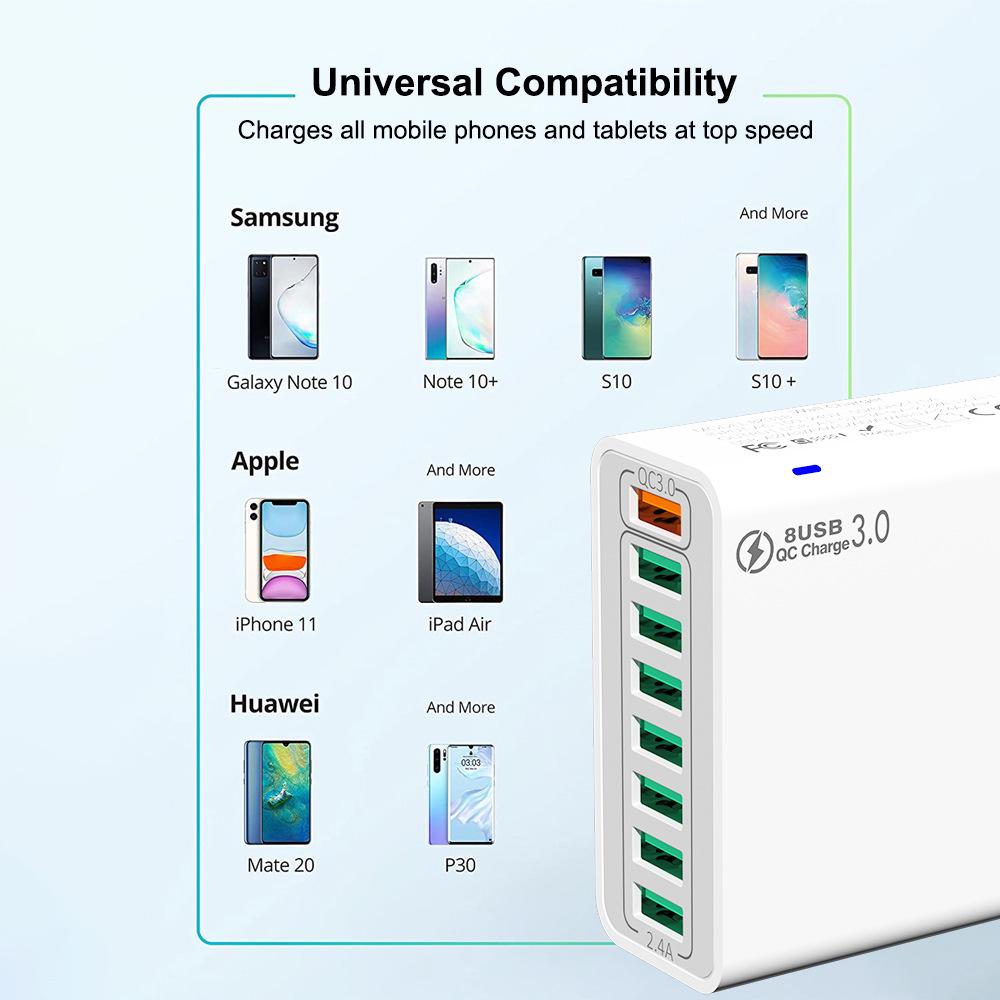 QC3.0 8-Port 30W Multi-USB High-Power Fast Charger (US/EU/Korean Specs)