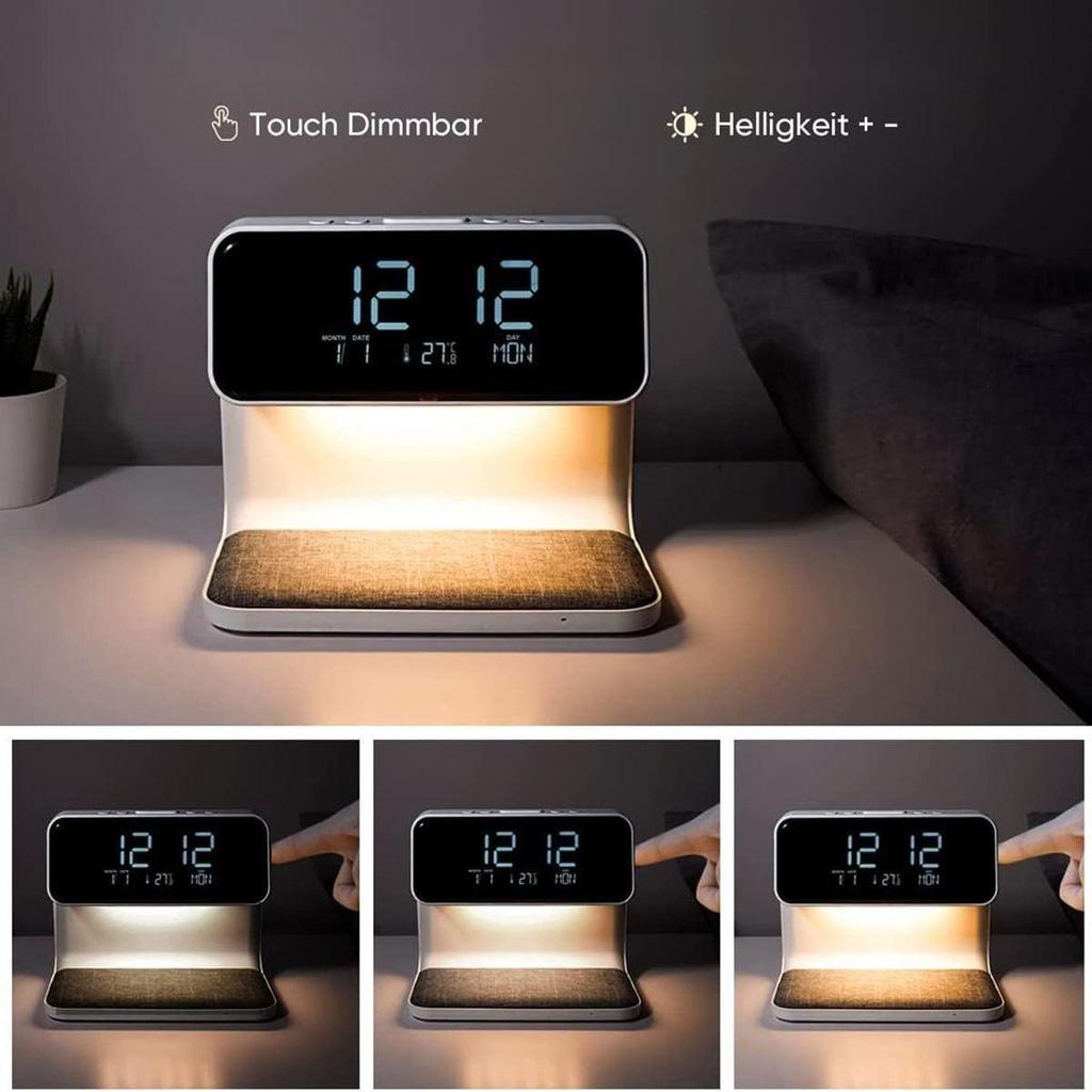 Creative 3 In 1 Bedside Lamp Wireless Charging LCD Screen Alarm Clock Wireless Phone Charger For Iphone Wireless Charger Pad Stand