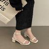 Internet Celebrity Explosion Word with Thick Heel Sandals Women Wear 2025 Summer New Versatile Soft Sole Square Head High Heels