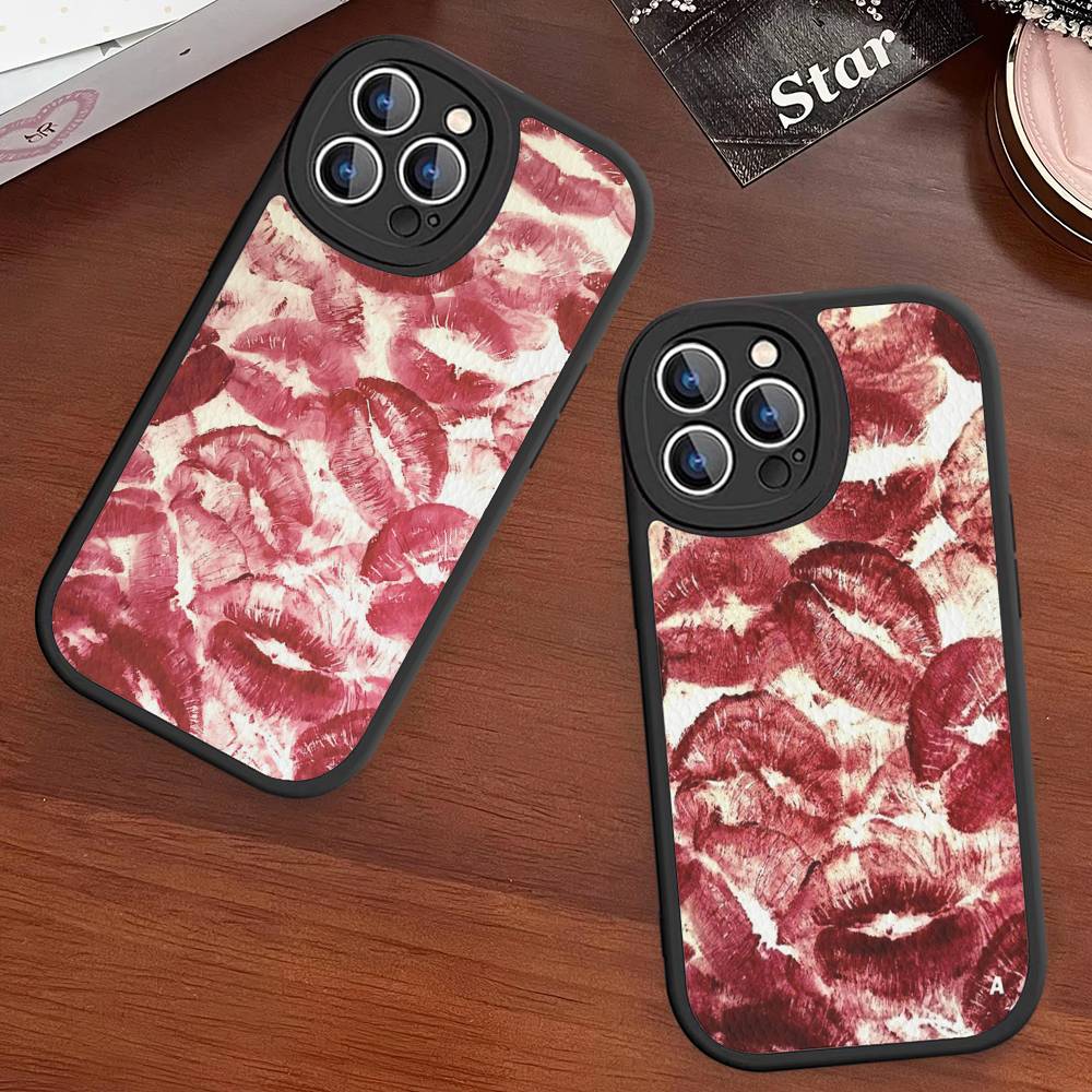 Сексуальная Девушка Красные Губы Поцелуй Чехол для Телефона Для IPhone 16 15 14 13 12 11 Pro Max Plus Кожаный Мягкий Чехол