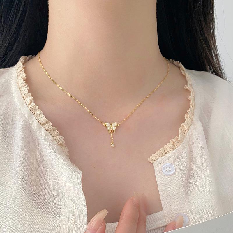 Exquisite Butterfly Tassel Collarbone Chain with A Light Luxury and High-end Temperament