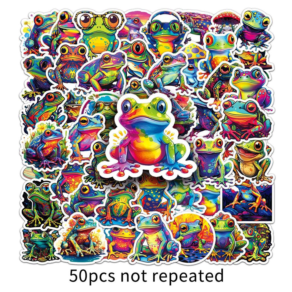 50 Colorful Frog Cartoon Creative Animal Stickers Personalized Decorative Water Cup Computer Skateboard Stickers