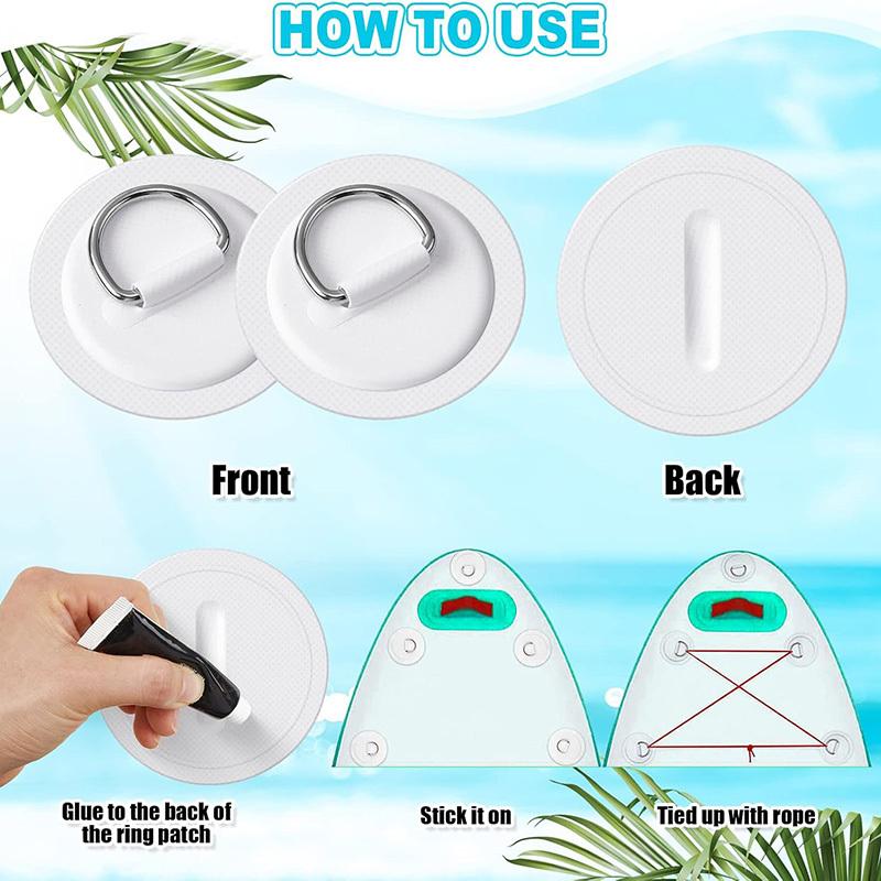 4pcs Surfboard PVC Patch Stainless Steel D Ring for Kayak Inflatable Boat Accessories