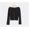 Core Yarn Cardigan Autumn Women Versatile Short Long-sleeved Solid Color Pit Strip Lazy Knitted Sweater Jacket