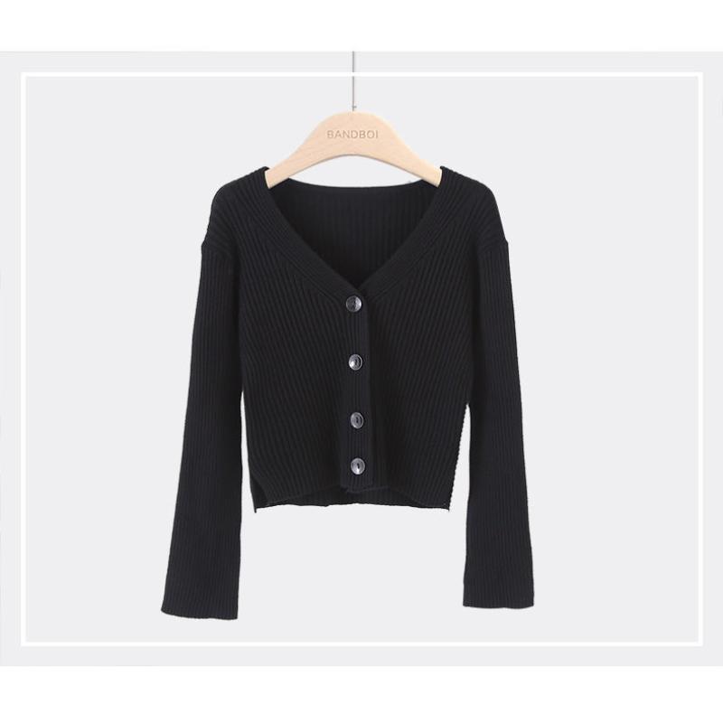 Core Yarn Cardigan Autumn Women Versatile Short Long-sleeved Solid Color Pit Strip Lazy Knitted Sweater Jacket