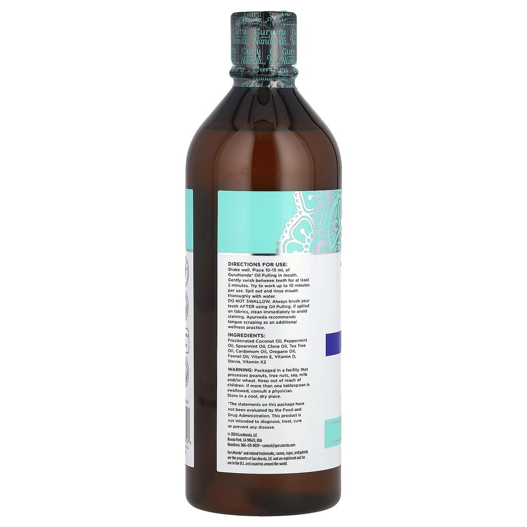 GuruNanda Натуральный ополаскиватель для полости рта с маслом кокоса и мяты, 16 жидких унций (473 мл)