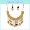 Necklace Tassel Fashion Eardrop Set With Layered Chain And Gemstone Details