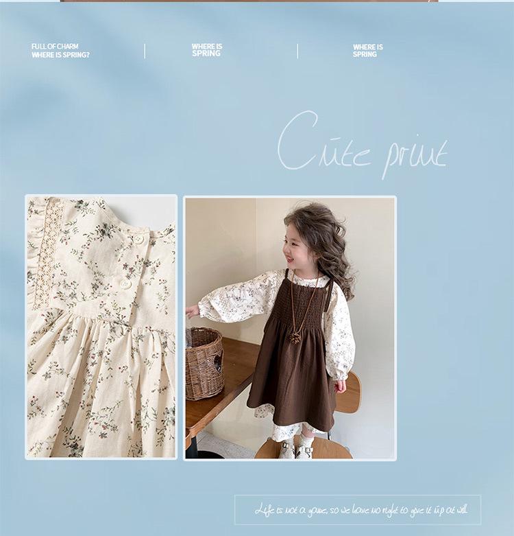 Комплект платья принцессы с цветочным принтом для девочек на весну и осень 2025 года