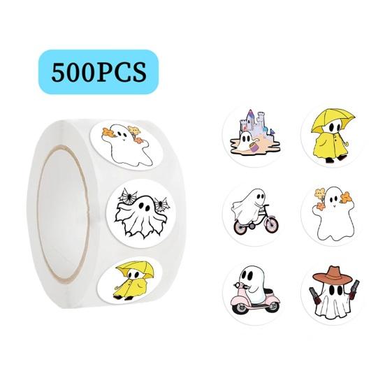 1 Roll Halloween Stickers 500 Sheets Waterproof Diverse Cartoon Ghost Patterns Adhesive for Envelopes Bags Bottles Treats Decorations Decals