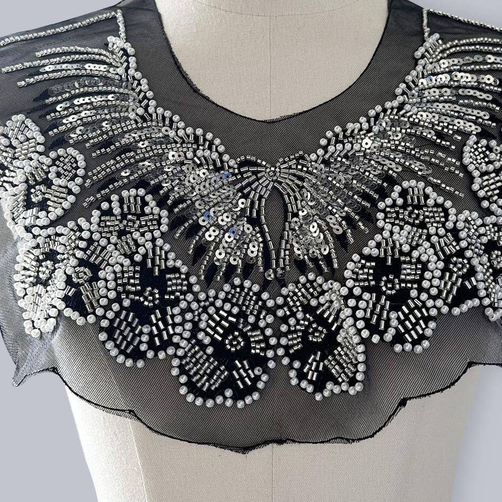 Винтажный тяжелый кружевной шаль с воротником-ожерельем из бусин и пайеток, ретро воротник-жабо, вышитый передний воротник, Косплей