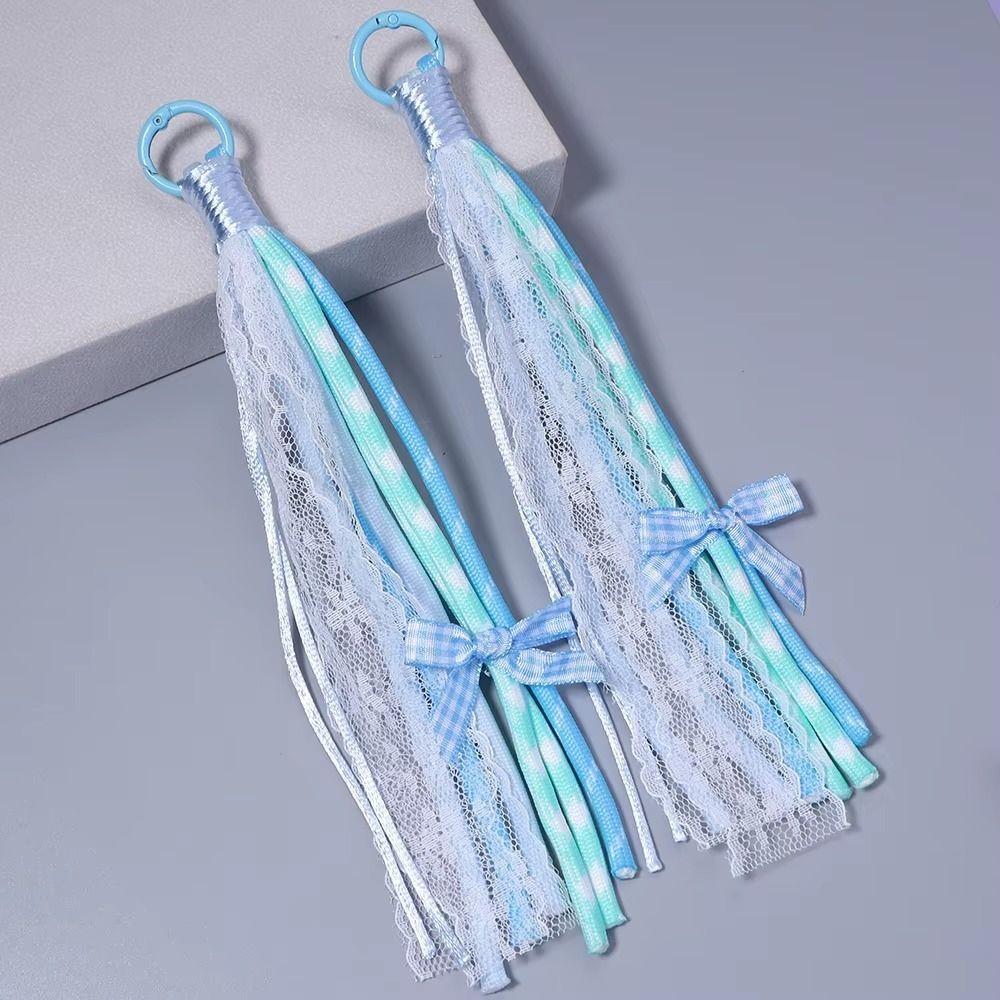 2Pcs Lace Braided Braided Keychain Colorful Design Bow Pendant Keyring For Phone Accessory