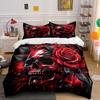 Red Skull with Rose Design Bedding Duvet Cover Set  (1*Duvet Cover 2*Pillowcases, without duvet insert)