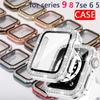 Diamond Case with Tempered Glass for Apple Watch Series 9 8 7 41mm 45mm 6 SE 40mm 44mm 38mm 42mm for iWatch Accessories Cover Screen Protector 5 4 3