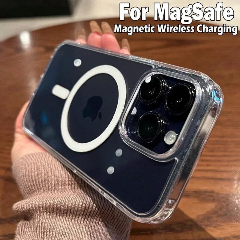 Прозрачный чехол с магнитной адсорбцией и беспроводной зарядкой для iPhone 16 15 14 13 12 11 Pro XS Max XR X 8 Plus, совместимый с MagSafe