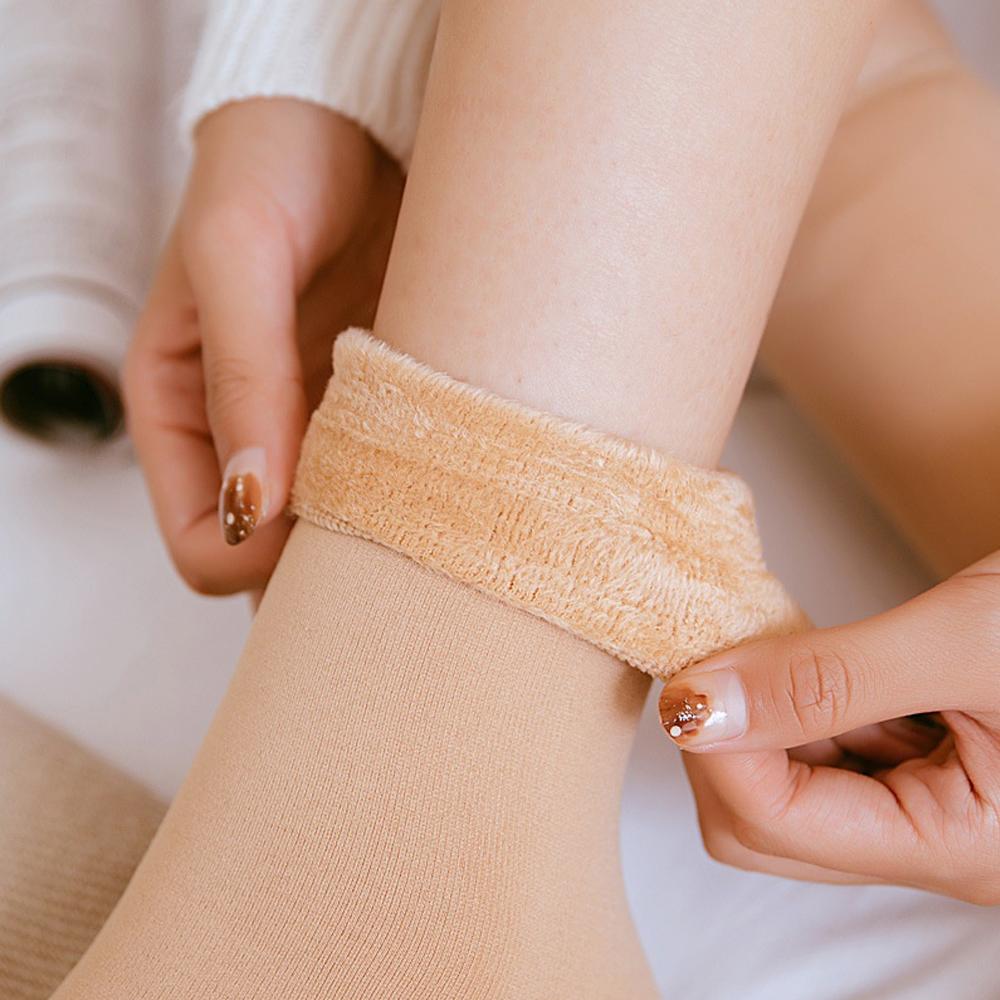 5Pairs Winter Warm Solid Women Socks Thick Thermal Wool Cashmere Blend Black Skin Seamless Snow Sock Velvet Soft Comfortable