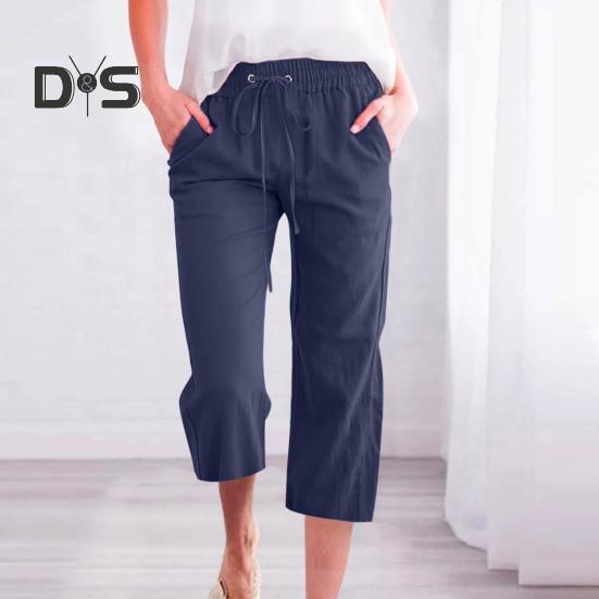 Женские летние брюки, спортивные штаны, однотонные, прямые, с мягкой эластичной резинкой на талии, брюки до середины икры, укороченные брюки