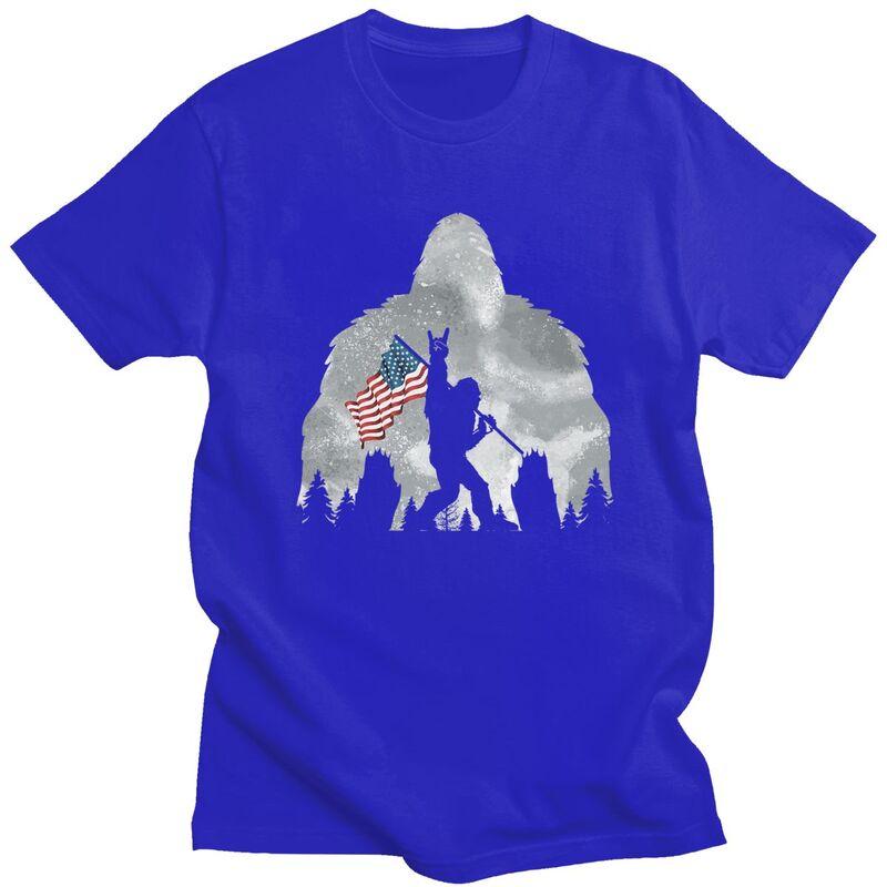 Custom Funny Bigfoot American Flag Tshirts for Unisex Short Sleeve T Shirt Cool T-shirt Pure Cotton Tee Gift Idea