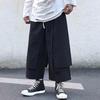 Мужские свободные брюки в стиле хип-хоп с широкими штанинами и карманами, повседневные черные многослойные брюки для повседневной носки на улице