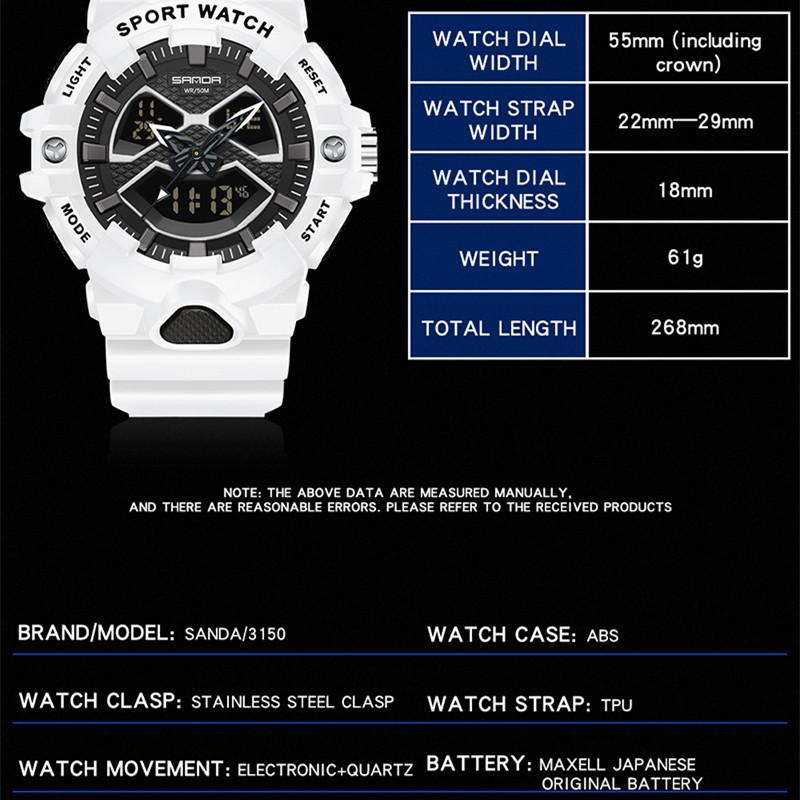 Sanda Watch 3150 Электронные часы Многофункциональные уличные водонепроницаемые мужские часы Простые креативные часы