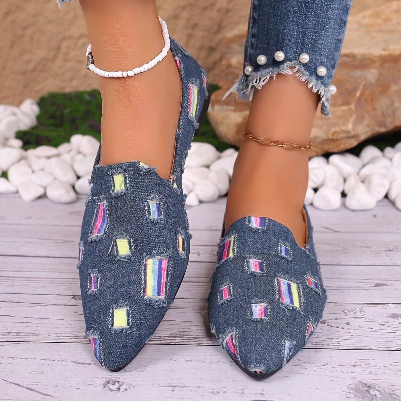 Мода 2024 года, новые женские мокасины смешанных цветов с прострочкой, дышащие повседневные туфли с острым носком, на плоской подошве