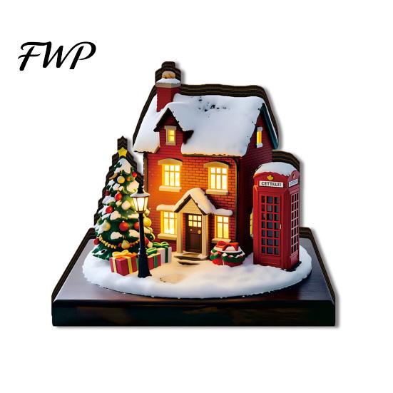 Wooden Christmas Tabletop Decorations Light Up House Table Ornament, LED Lighted Decorative for Festivals Book Nook Village Decoration Holiday