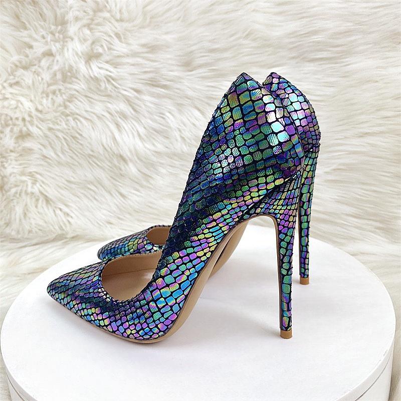 Туфли на высоком каблуке с цветным лазерным камнем и неглубоким носком, тонкие каблуки, элегантные банкетные женские туфли
