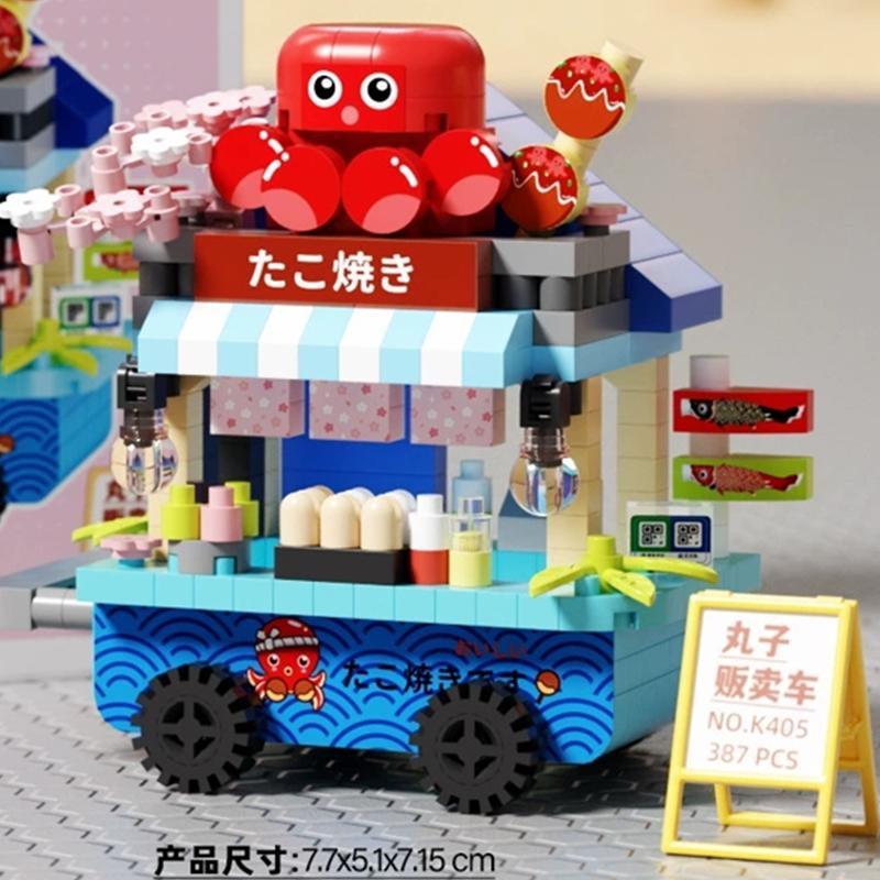 Новый DIY Автомобиль Фургон с едой Фруктовое Мороженое Магазин Цветочная Уличная Сцена Строительные Блоки Набор Девочки Кирпичи Модель Детская Игрушка Дети