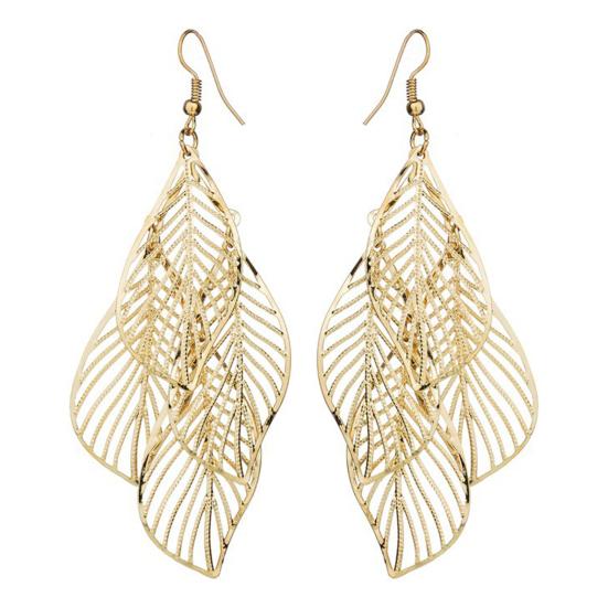 1 пара женских висячих сережек из нержавеющей стали, изысканные висячие формы с загнутыми краями в форме листа