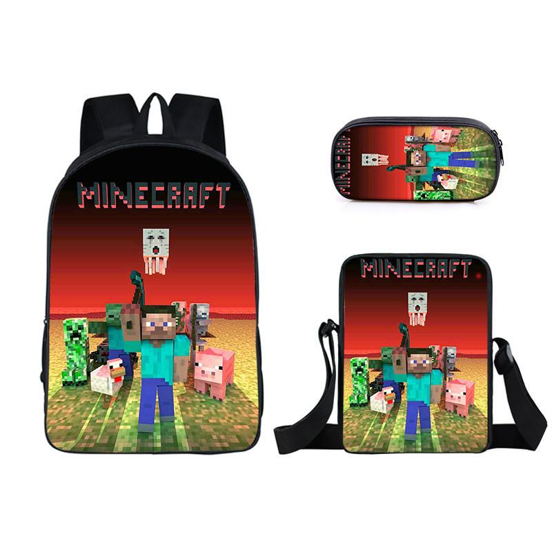 Minecraft Cartoon Game Character Printed Children Large Backpack Capacity