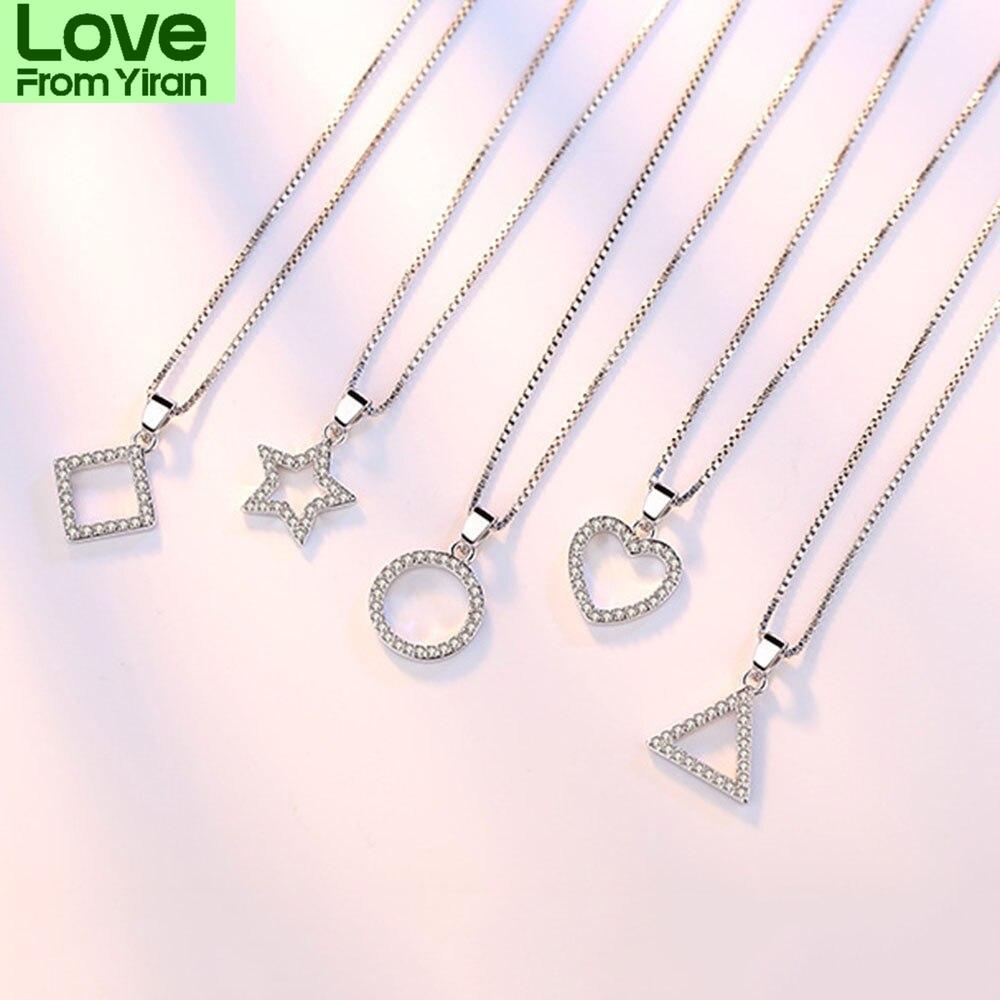 Новые женские ожерелья из стерлингового серебра 925 пробы с подвеской в виде пятиконечной звезды в форме сердца, качественные циркониевые ключичные цепочки, длина ювелирных изделий 45 см