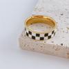 Titanium Steel Ring for Women, Black and White Checkerboard Pattern, Light Luxury, Same Style, Trendy Index Finger, Korean
