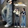 Girls' 2025 Trendy Cargo Jeans - Loose Straight-Leg Wide Pants for Autumn/Winter