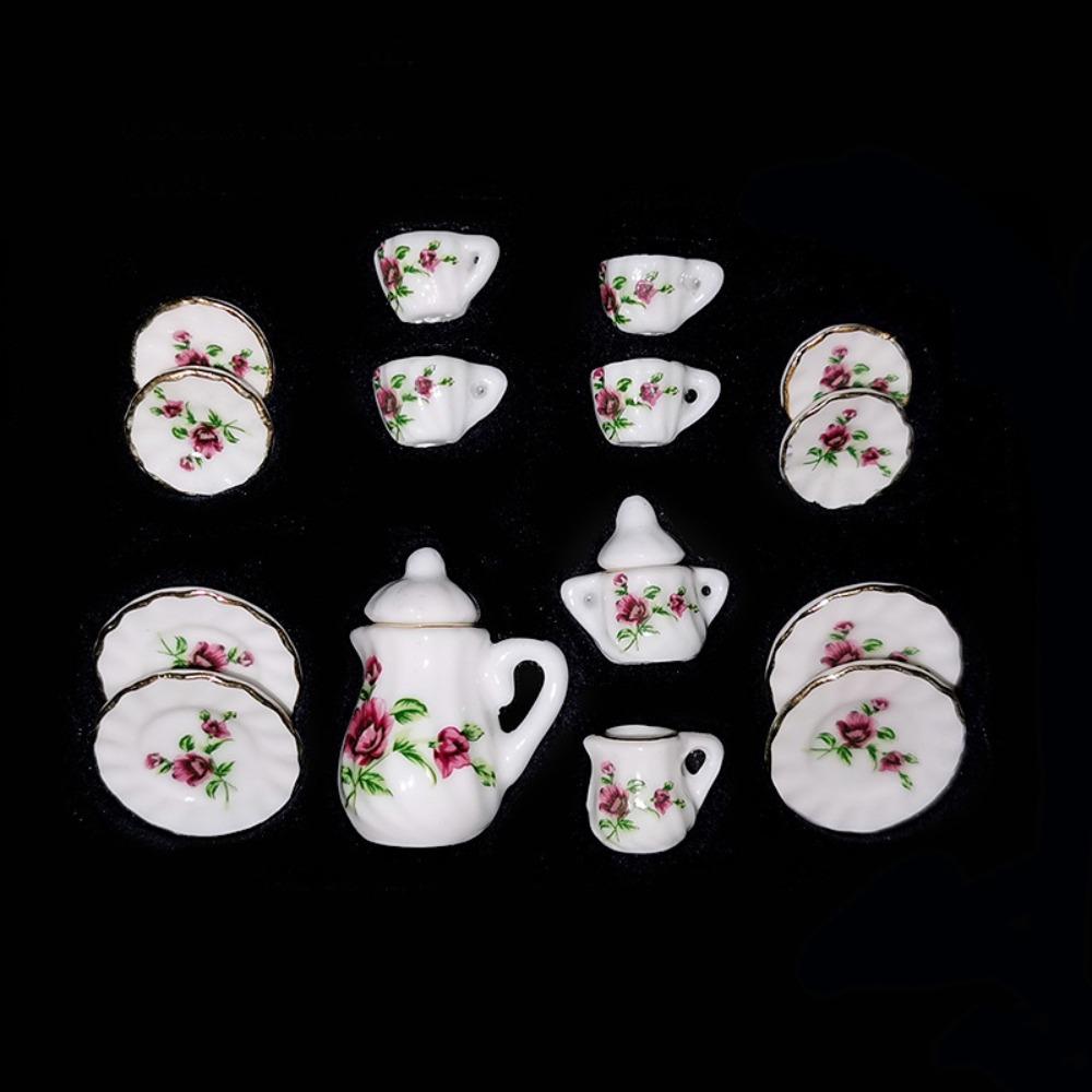Tableware Dollhouse Miniature Tea Set Miniature Porcelain Tea Cup Set Doll House Accessories
