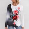 Women's Spring Autumn Flower Printed Long Sleeve Round Neck Casual T-shirt