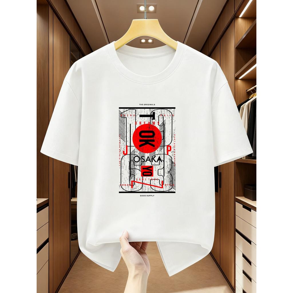 Summer Unisexs Retro Japanese Osaka Street Print TShirt for Daily Casual Wear Breathable 100 Cotton Roundneck Short Sleeve