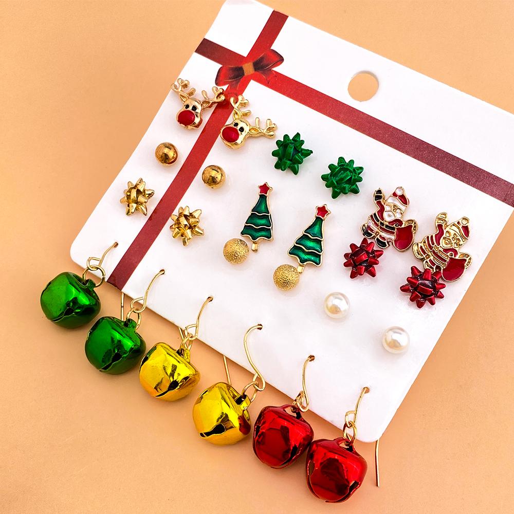 Новый рождественский подарок, Рождественская елка, серьги, снеговик, олень, колокольчик, серьги-гвоздики для вечеринки, комплект ювелирных сережек, комбинация