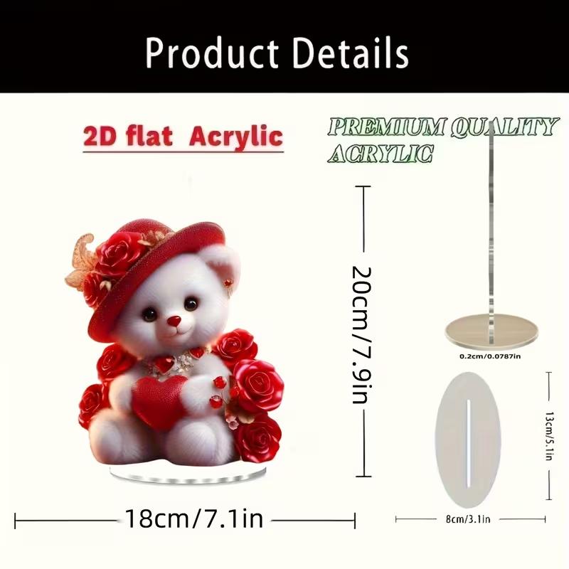 Украшение-игрушка на День святого Валентина: Плюшевый мишка с красной шляпой и розой. Модное животное, настольное украшение для дома и офиса.
