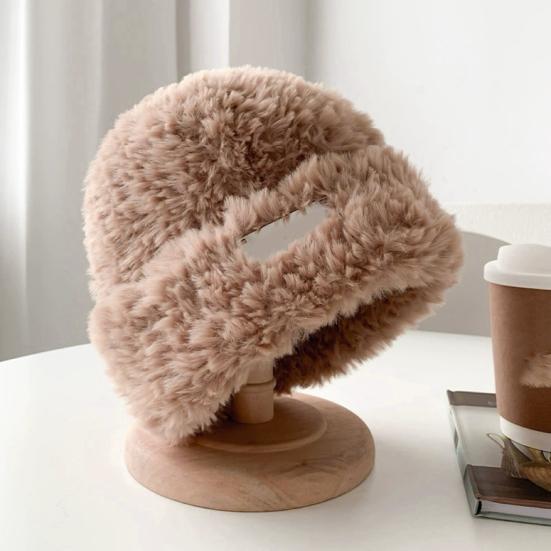 Women Winter Hat Fuzzy Plush Short Brim Solid Color Dome Windproof Warmth Sun Protection Fisherman Cap Outdoor Travel Headwear
