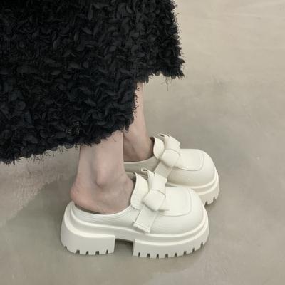 Модные шлепанцы на платформе с закрытым носком, женская мода, круглый носок, глубокий вырез, бант, платформа, противоскользящая износостойкая обувь на блочном каблуке