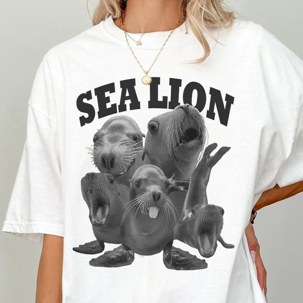 Vintage Sea Lion Tshirt Seal Meme Shirt Funny Arctic Animal Tee Summer Unisexs and Womens Loose and Breathable Tshirt Top