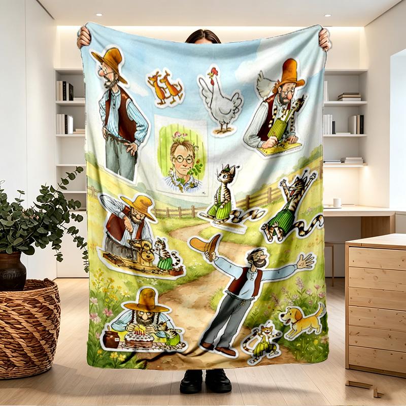 Pettersson und Findus Print Blanket - Soft & Comfortable, for Bedroom, Travel, Sofa, Home Decoration - Birthday Christmas Gift for Friend