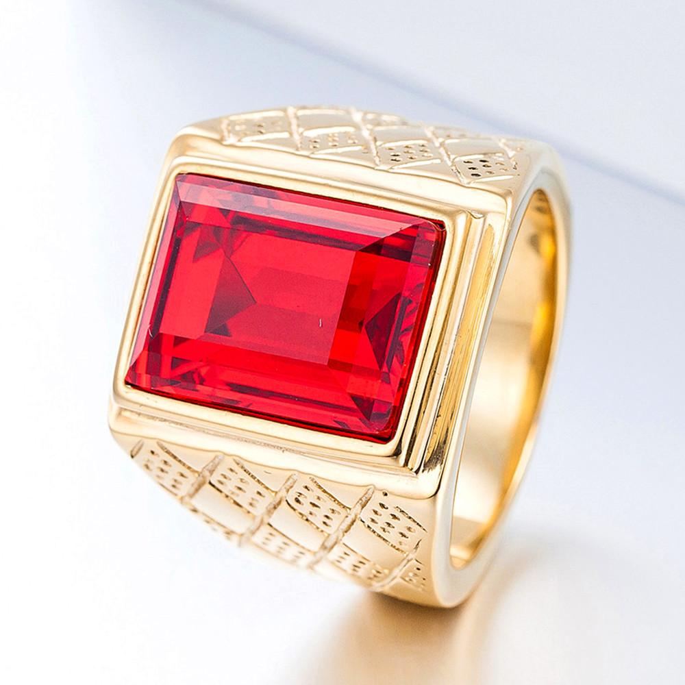 Большие квадратные рубиново-красные драгоценные камни кольца для мужчин золотого цвета титановые ювелирные изделия из нержавеющей стали Bague Bijoux мужской аксессуар для пальцев