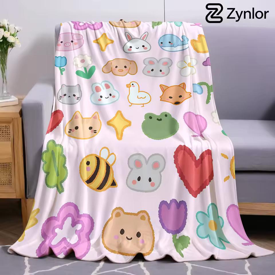 Cute Patch Animal Lightweight Microfiber Soft Christmas Fleece Blanket Warm Cozy Throw for Bed Sofa Office Travel All Season