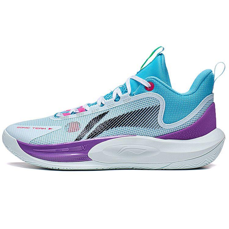 Li-Ning Sound Speed Team Fabric Synthetic Leather TPU Non-Slip Support Rebound Low-Top Basketball Shoes Men Sneakers Blue Purple ABPT023-3