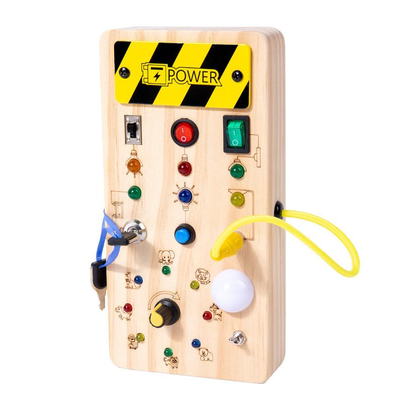 Cross wood children's educational early education tool analog electronic switching power supply LED light busy board busy light toy