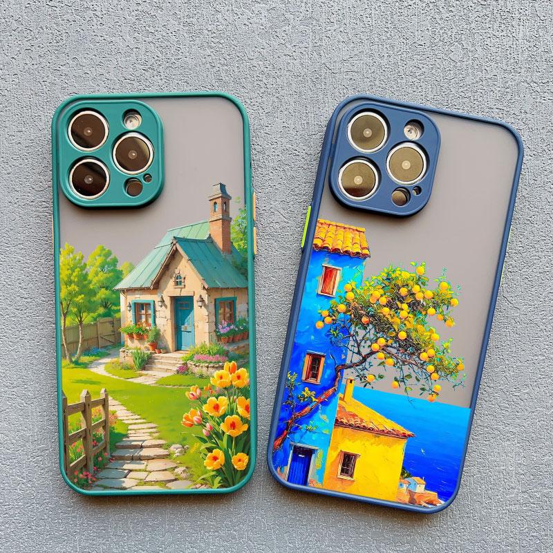 Чехол для телефона с ручной росписью «Домашний пейзаж» для iPhone 13 12 11 Pro Max Mini 15 14 7 8 Plus Pro Max SE2 X XR XS Ударопрочный матовый чехол